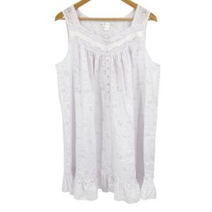 Eileen West Womens Large White Floral Lace Ruffle Nightgown Sleeveless Cottage